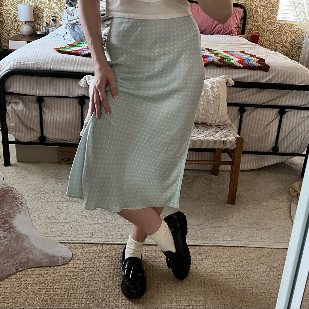 Satin polka dot midi skirt
